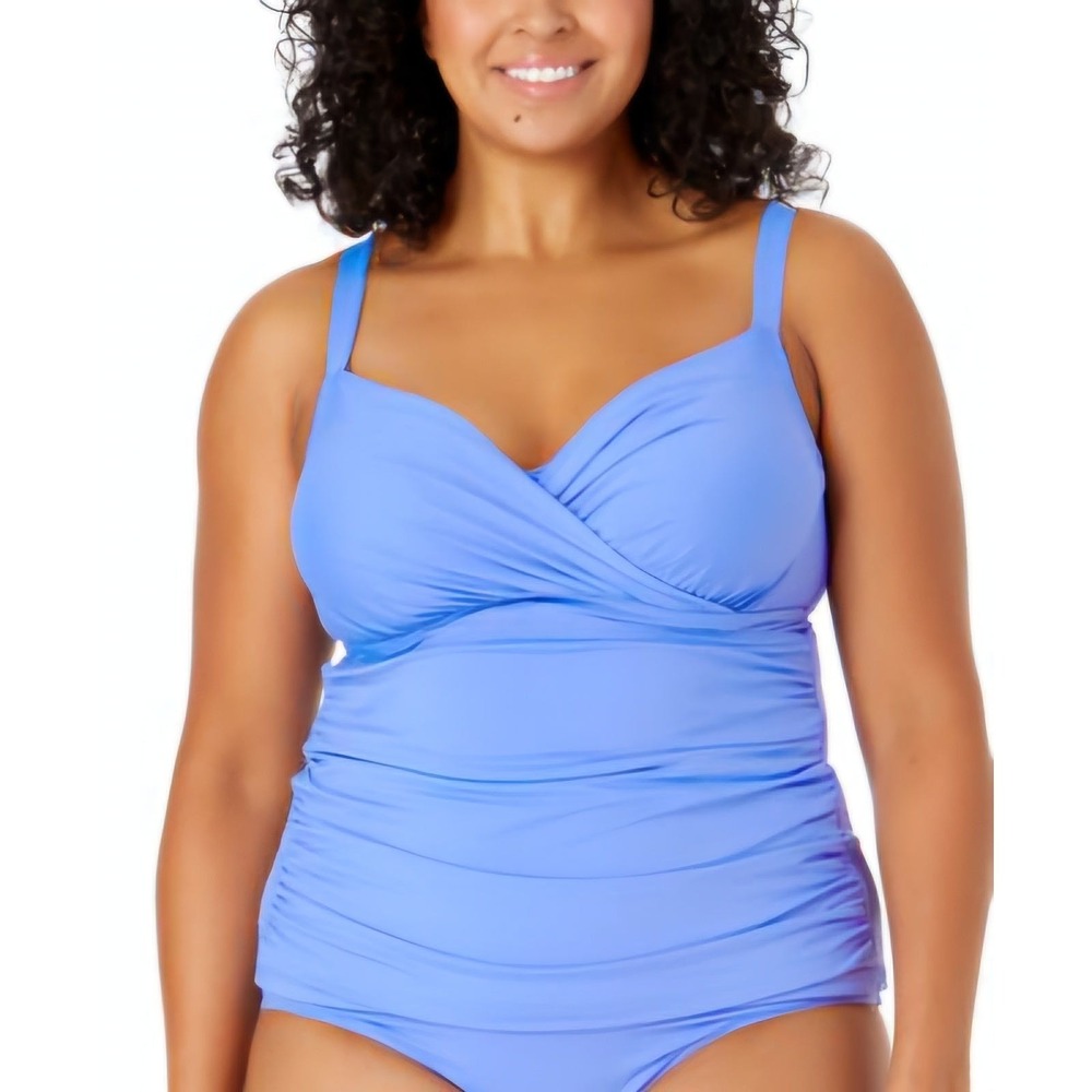 Anne Cole Plus‎ Size Surplice Neck Ruched Women Periwinkle Tankini Top 16W